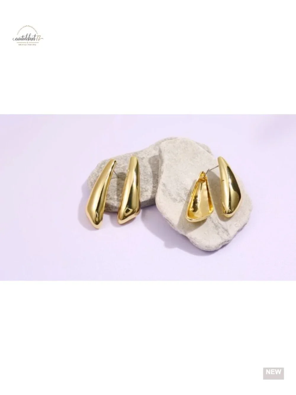 Chunky Gold Plated Dangle Earrings Large Geometric Triangle Statement